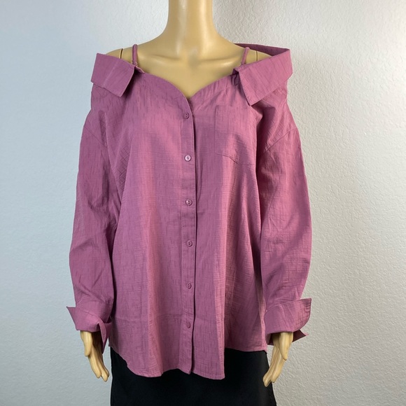 100% Cotton Off The Shoulder Button Down Oversized Stylish Shirt - Picture 3 of 10